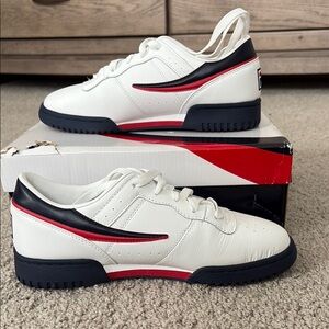 Fila White and Black Sneakers with Red Detail